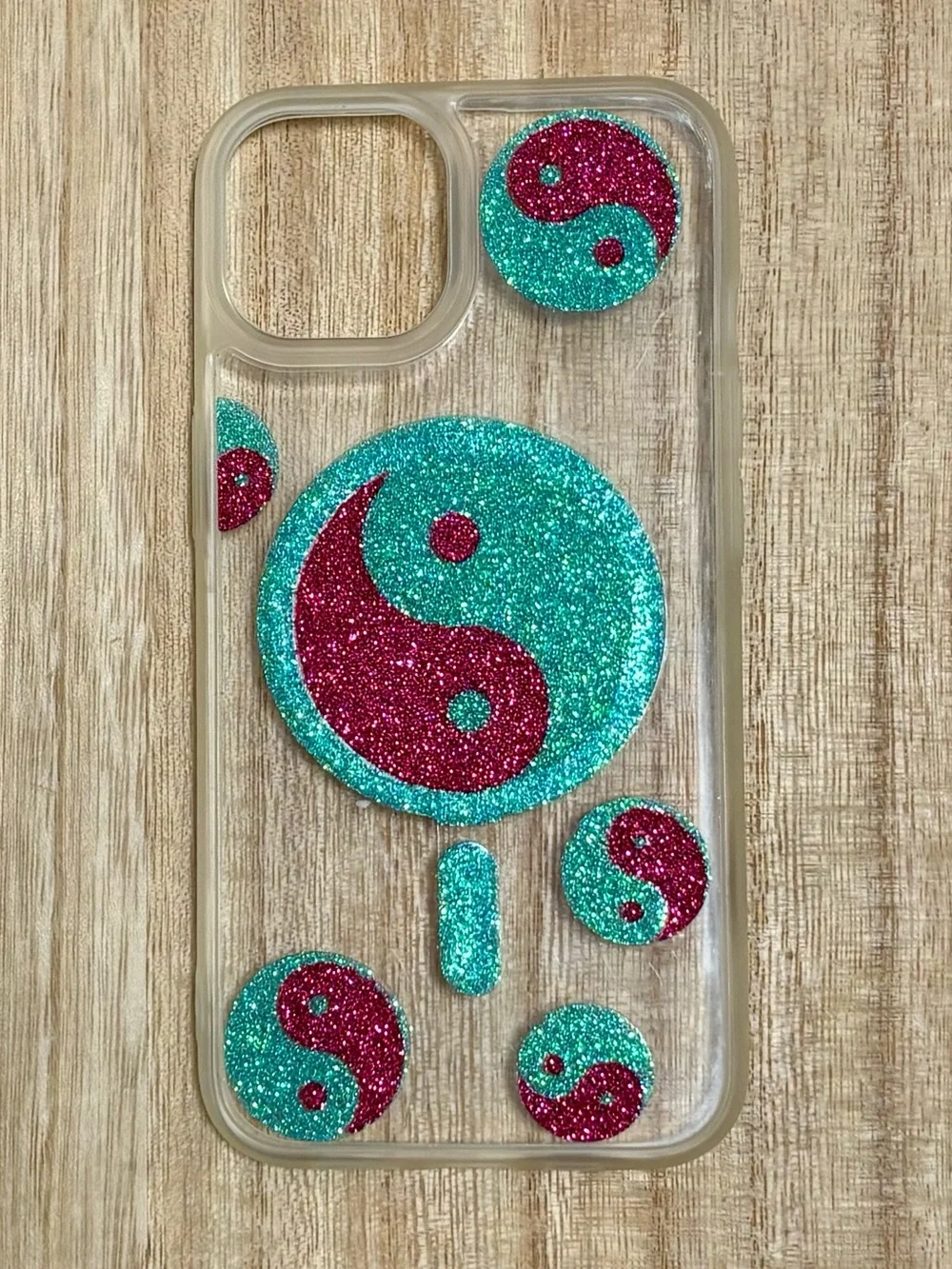 Glitter Yin Yang iPhone 13/14/15 Case - Teal & Magenta